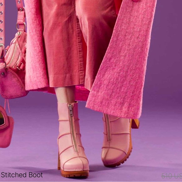 Swedish Hasbeens NWT Rough Stitched Mid Calf Clog Boot Pale Pink LOVE 🌸 - Picture 4 of 13